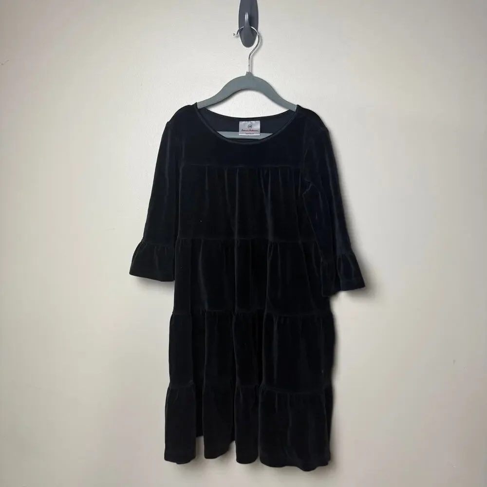 Hanna Andersson Black Holiday Velvet Tiered Twirl Dress Size 7 120 CM Christmas